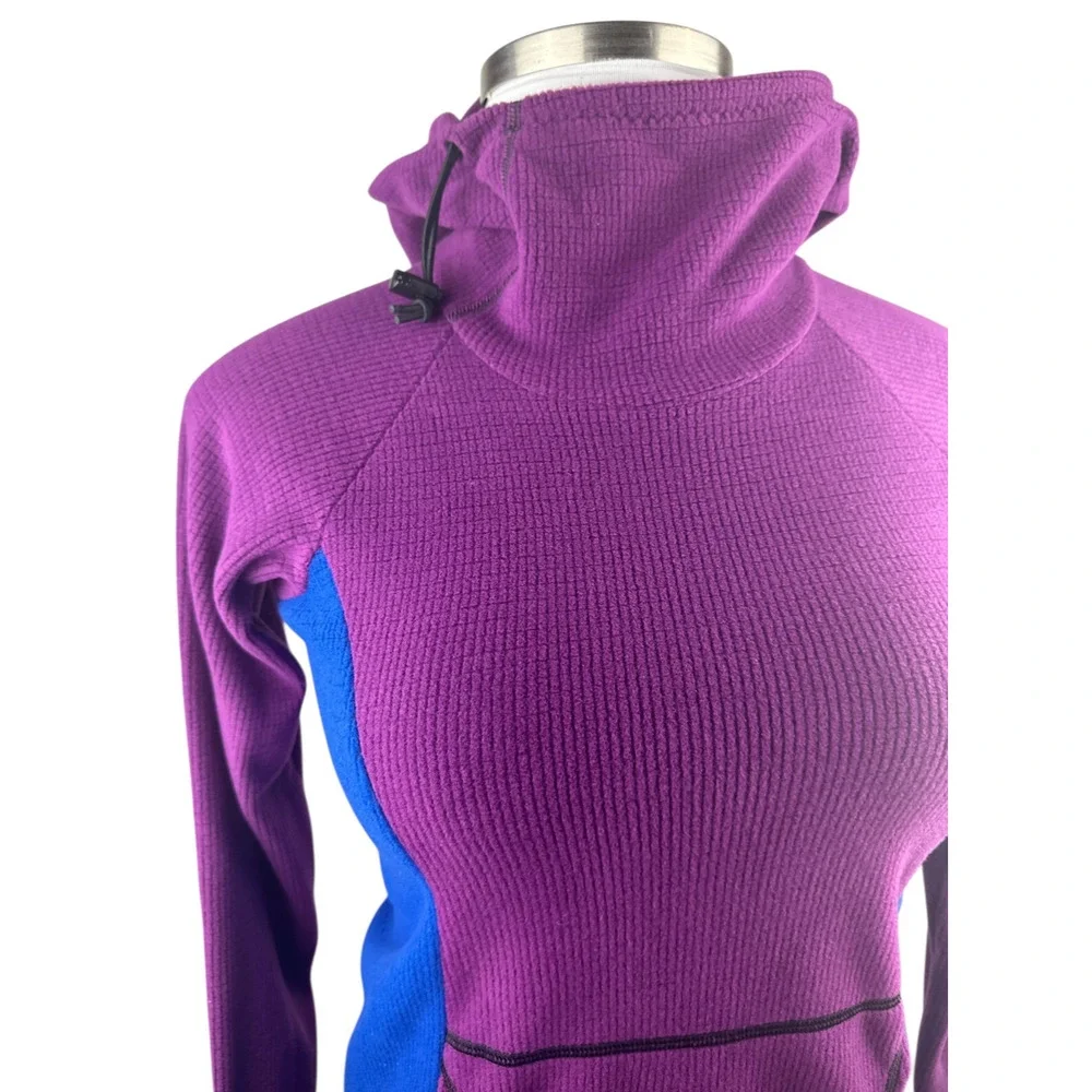 Melanzana Hooded Micro Grid Fleece Dress Hoody Purple & Blue Women’s Size Small - Picture 2 of 16